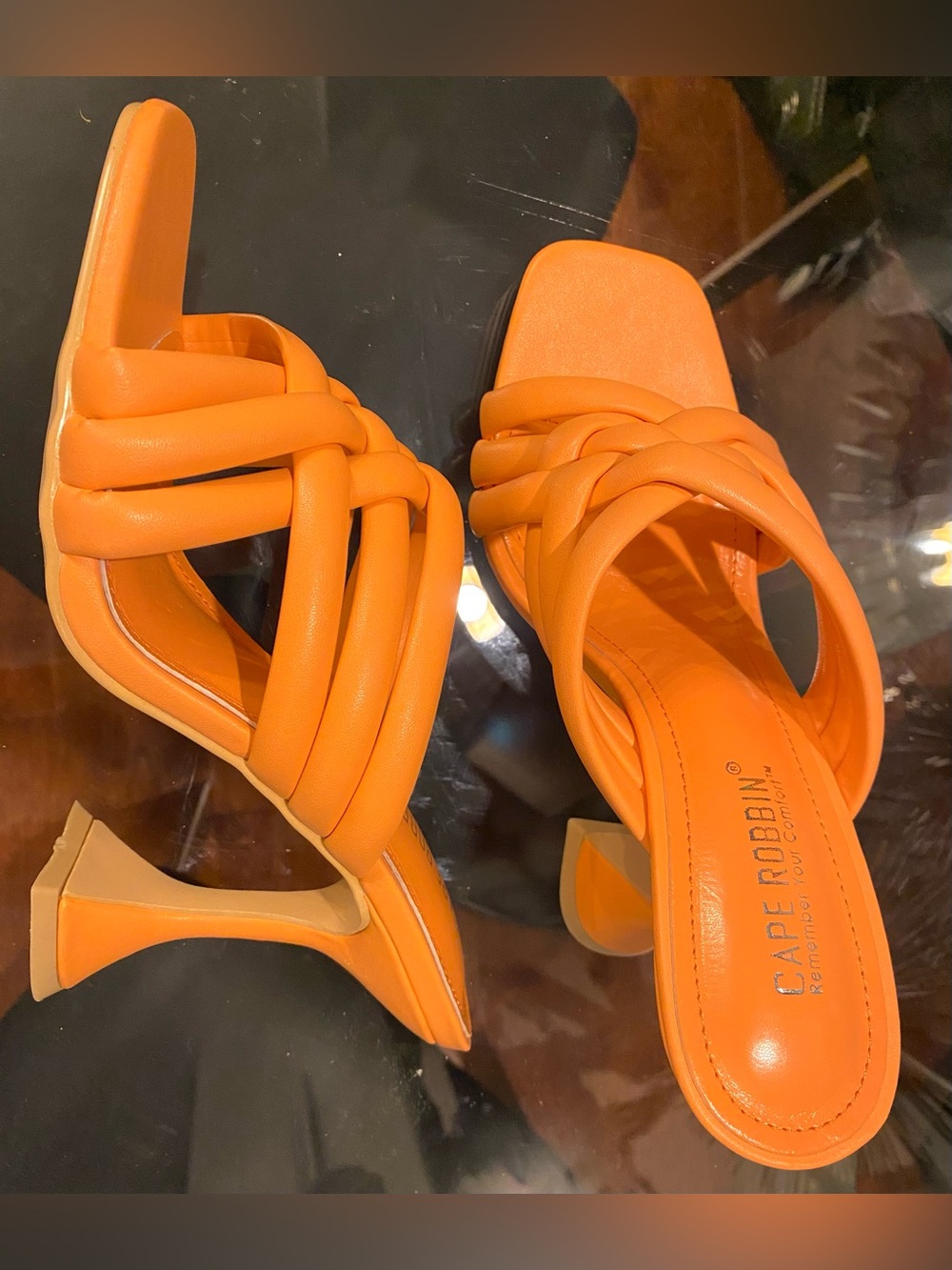 NEW women’s Orange Woven Square Toe Heeled Mules size 6, 7 & 7.5